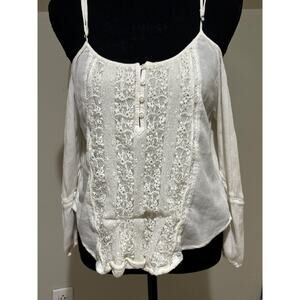 Abercrombie & Fitch Boho Glam Lined Cold Shoulder Top‎ Blouse Size XS Ivory Lace